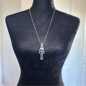 Gemstone Incrusted Silver Skeleton with Gold Crown and Silver Chain Necklace